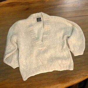 Vintage Made in Ireland Handcrafted Wool Ivory Deep V Sweater Cream SIze L/XL